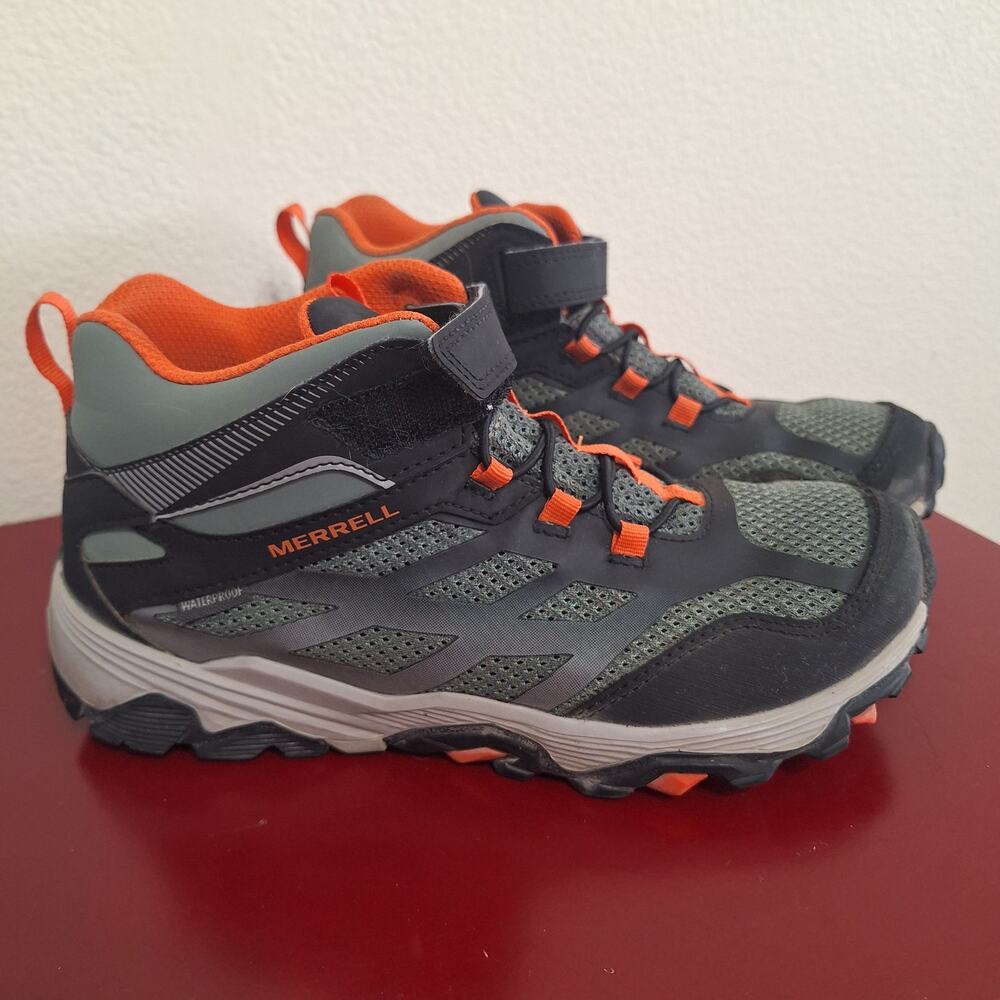 MERRELL Moab FST Mid Waterproof Boots Hiking Outdoor Olive Big Kids 5